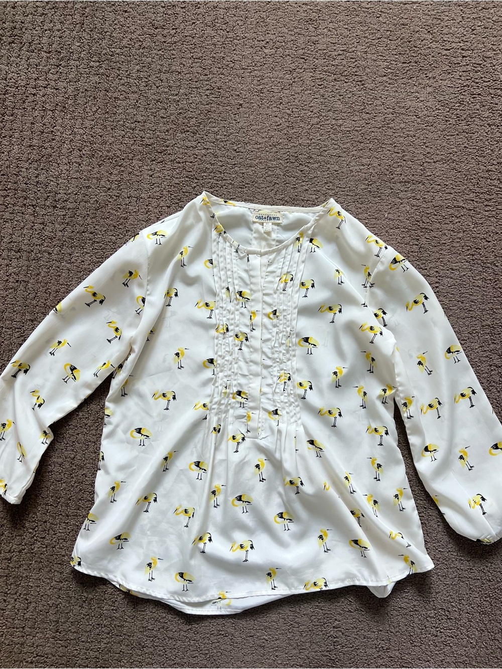 Girls' White Yellow Bird Print Long-Sleeve Top